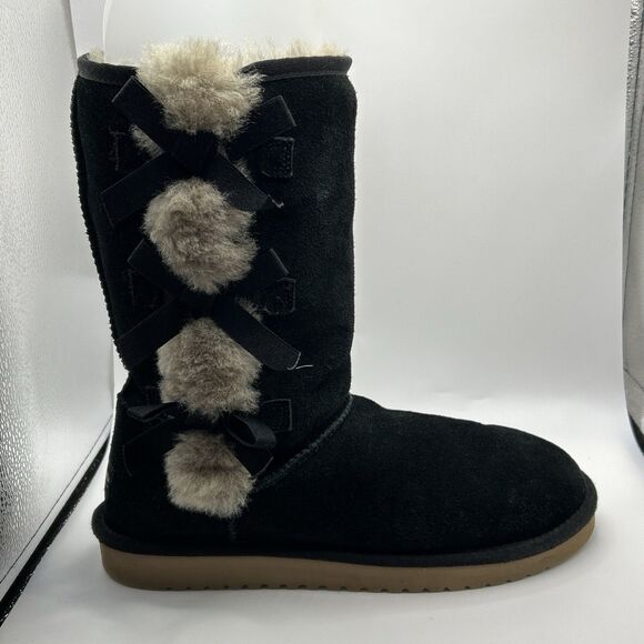 KOOLABURRA BY UGG VICTORIA TALL BLACK SOFT SUEDE FUR WOMENS BOOTS SIZE US 10 - Picture 10 of 16